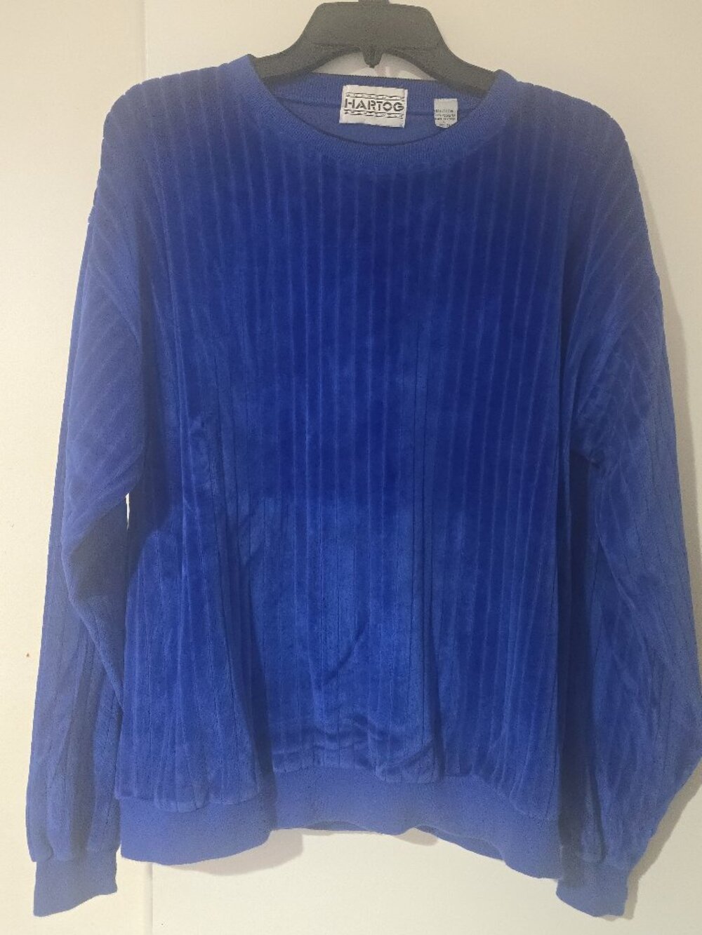 Vintage Hartog Ribbed Velour Pullover Royal Blue Size L Crewneck